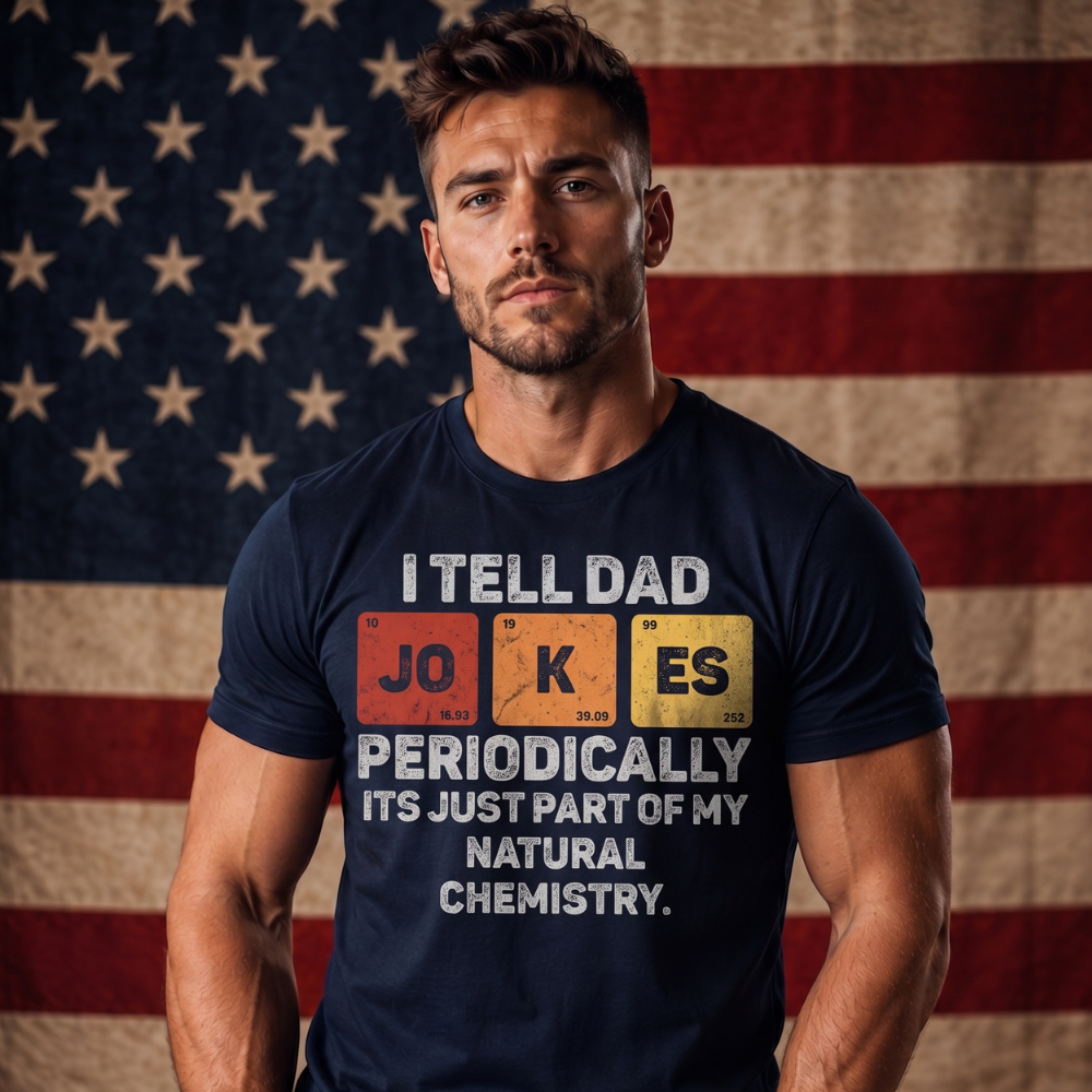 Dad Chemistry Joke T-Shirt — "I Tell Dad Jokes Periodically" Science Tee