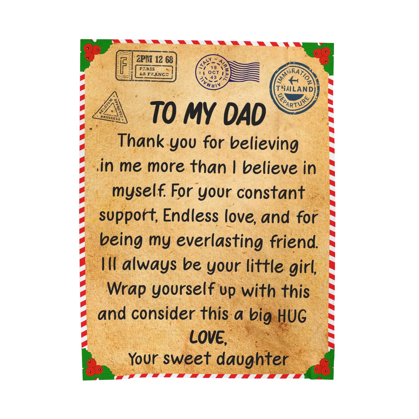 To My Dad | Thank You For Believing | Velveteen Plush Blanket 80"x60"