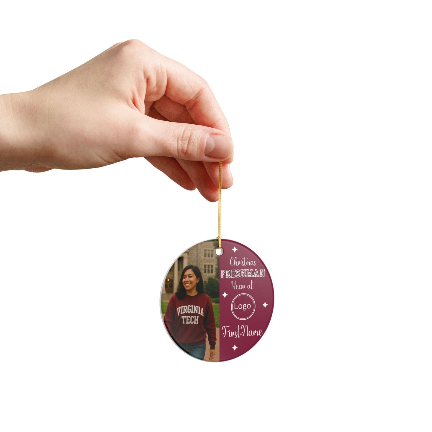 First-Year College Photo Ceramic Ornament — Freshman Keepsake