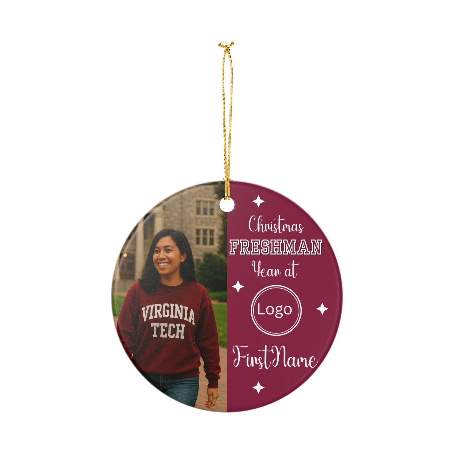 First-Year College Photo Ceramic Ornament — Freshman Keepsake