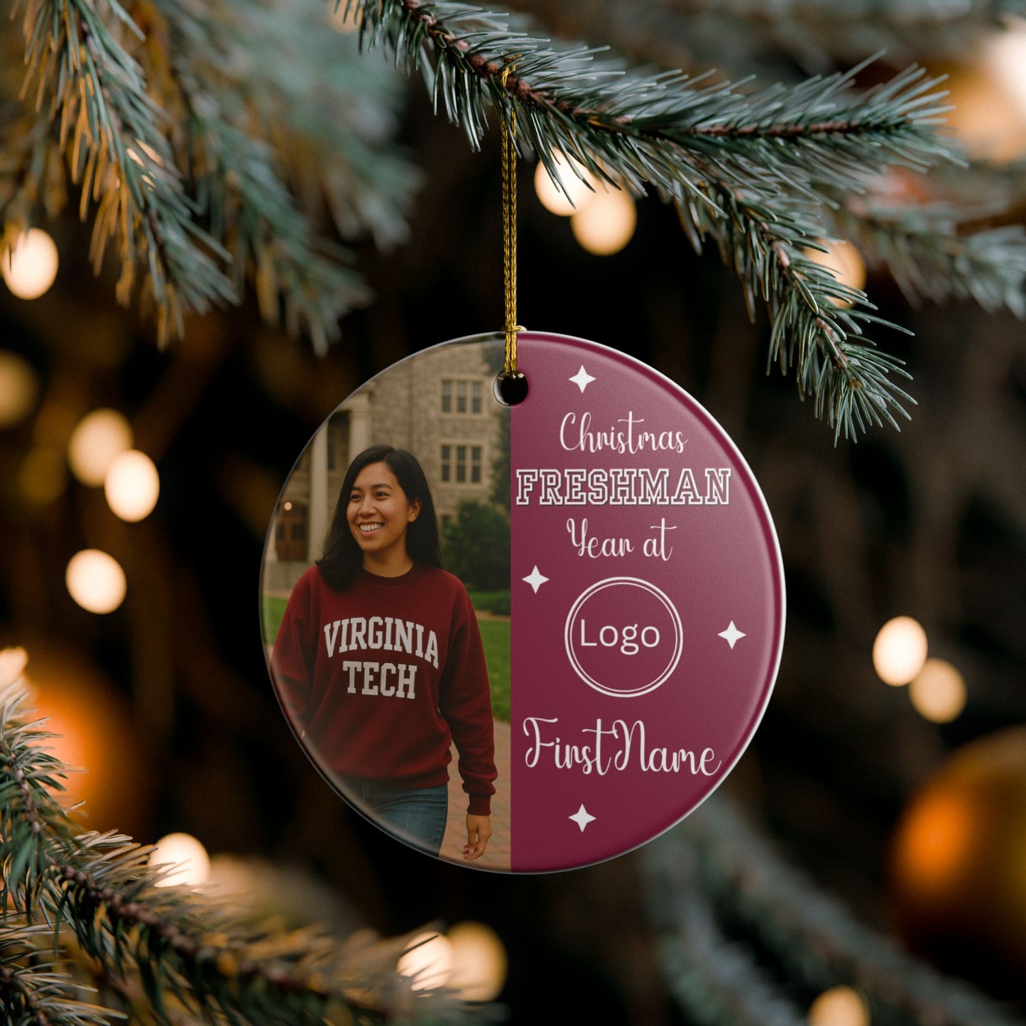 First-Year College Photo Ceramic Ornament — Freshman Keepsake