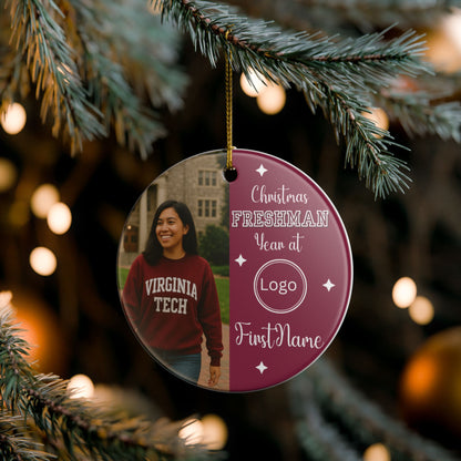 First-Year College Photo Ceramic Ornament — Freshman Keepsake