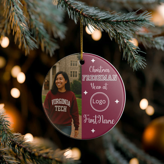 First-Year College Photo Ceramic Ornament — Freshman Keepsake