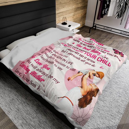 To My Mom  | I Know Is  Not Easy | Velveteen Plush Blanket 80"x60"