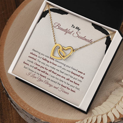 To My Soulmate | Meeting You Was Fate | Interlocking Hearts Necklace
