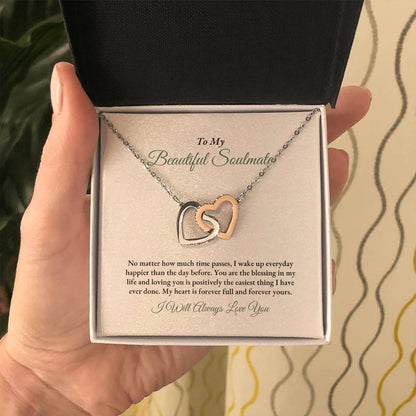 To My Soulmate | No Matter How Much | Interlocking Hearts Necklace