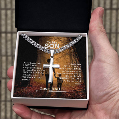 To My Son | Never Forget That I Love You | Cuban Link Chain with Artisan Cross