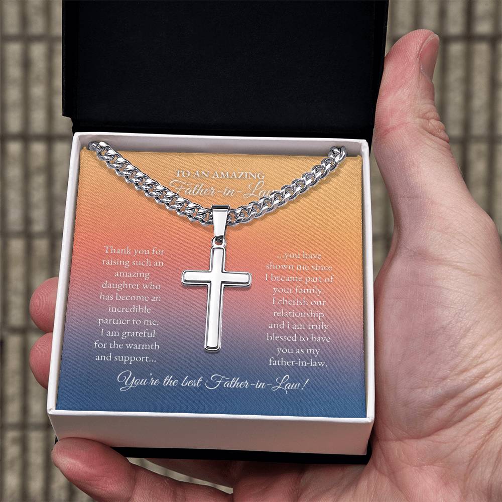 To My Father In Law | Thank You For Raising Such and Amazing Daughter | Cuban Link Chain with Artisan Cross