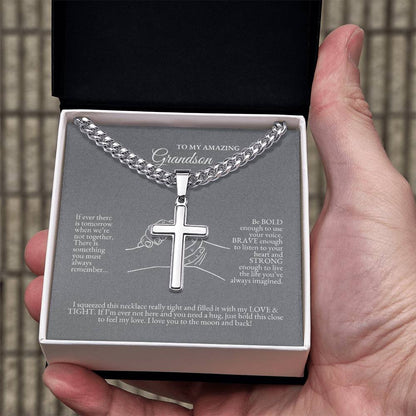 o My Grandson | If Ever There Is Tomorrow When We're Not Together | Cuban Link Chain with Artisan Cross