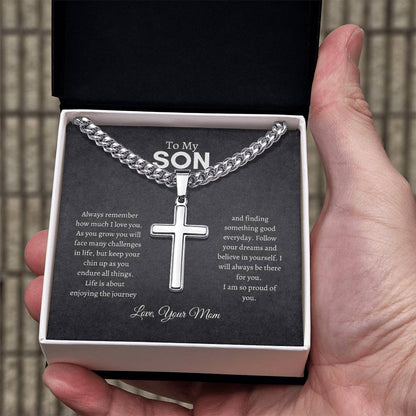 To My Son | Always Remember | Cuban Chain with Artisan Cross Necklace