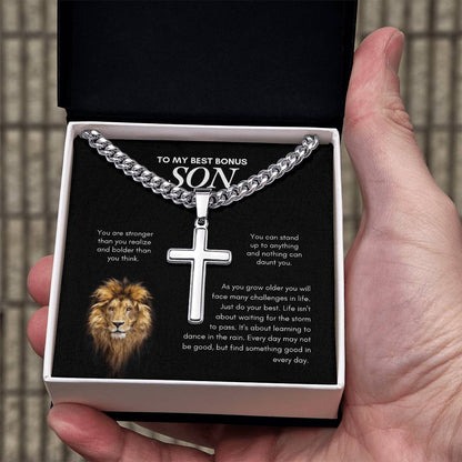 To My Son | You Are Stronger Than you Realize | Cuban Link Chain with Artisan Cross