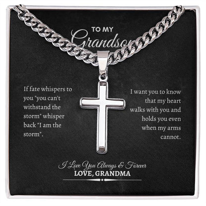 To My Grandson | If Fate Whispers to You | Cuban Link Chain with Artisan Cross