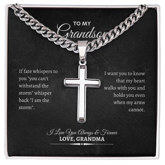 To My Grandson | If Fate Whispers to You | Cuban Link Chain with Artisan Cross