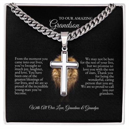 o My Grandson | From The Moment You Came Into Out Lives | Cuban Link Chain with Artisan Cross