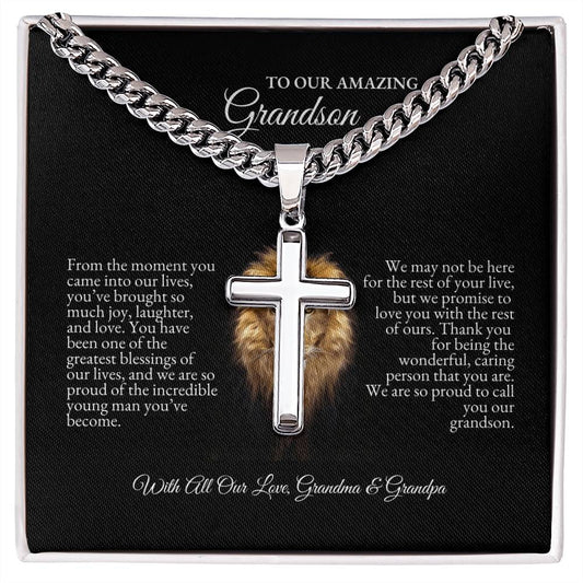 o My Grandson | From The Moment You Came Into Out Lives | Cuban Link Chain with Artisan Cross