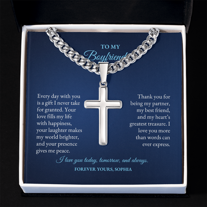For Boyfriend | Every day With You | Cuban Link Chain with Artisan Cross