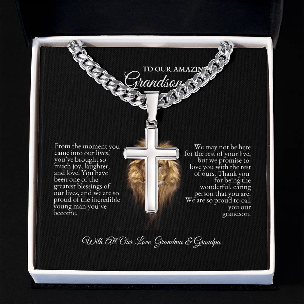 o My Grandson | From The Moment You Came Into Out Lives | Cuban Link Chain with Artisan Cross