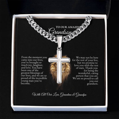 o My Grandson | From The Moment You Came Into Out Lives | Cuban Link Chain with Artisan Cross