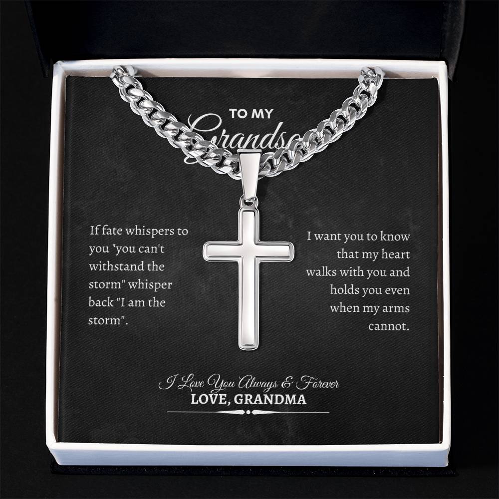 To My Grandson | If Fate Whispers to You | Cuban Link Chain with Artisan Cross