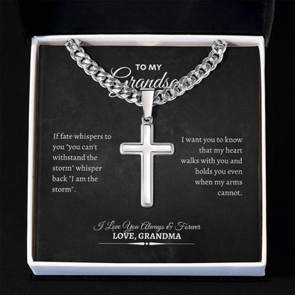 To My Grandson | If Fate Whispers to You | Cuban Link Chain with Artisan Cross