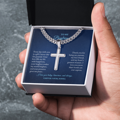 For Boyfriend | Every day With You | Cuban Link Chain with Artisan Cross