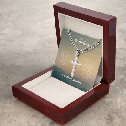 o My Grandson | So Loving, So Giving. A Heart of Gold | Cuban Link Chain with Artisan Cross