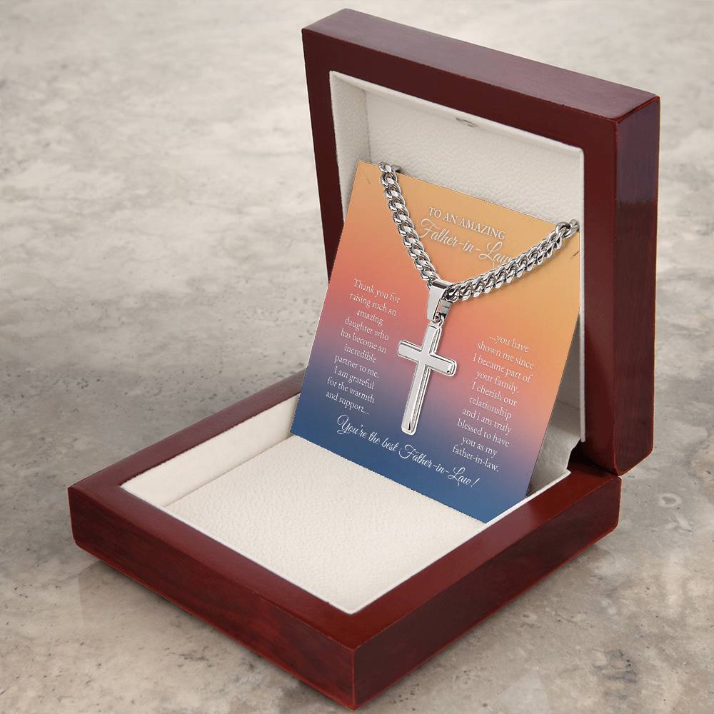 To My Father In Law | Thank You For Raising Such and Amazing Daughter | Cuban Link Chain with Artisan Cross