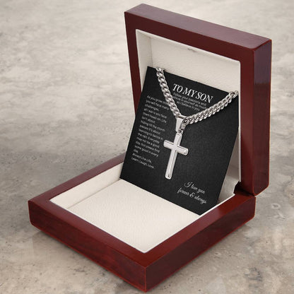 To My Son | As You Grow Older You WIll Face Challenges | Cuban Link Chain with Artisan Cross