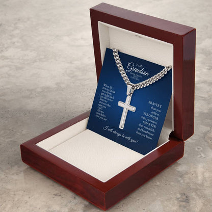 o My Grandson | When Life Tries to Knock You Down | Cuban Link Chain with Artisan Cross