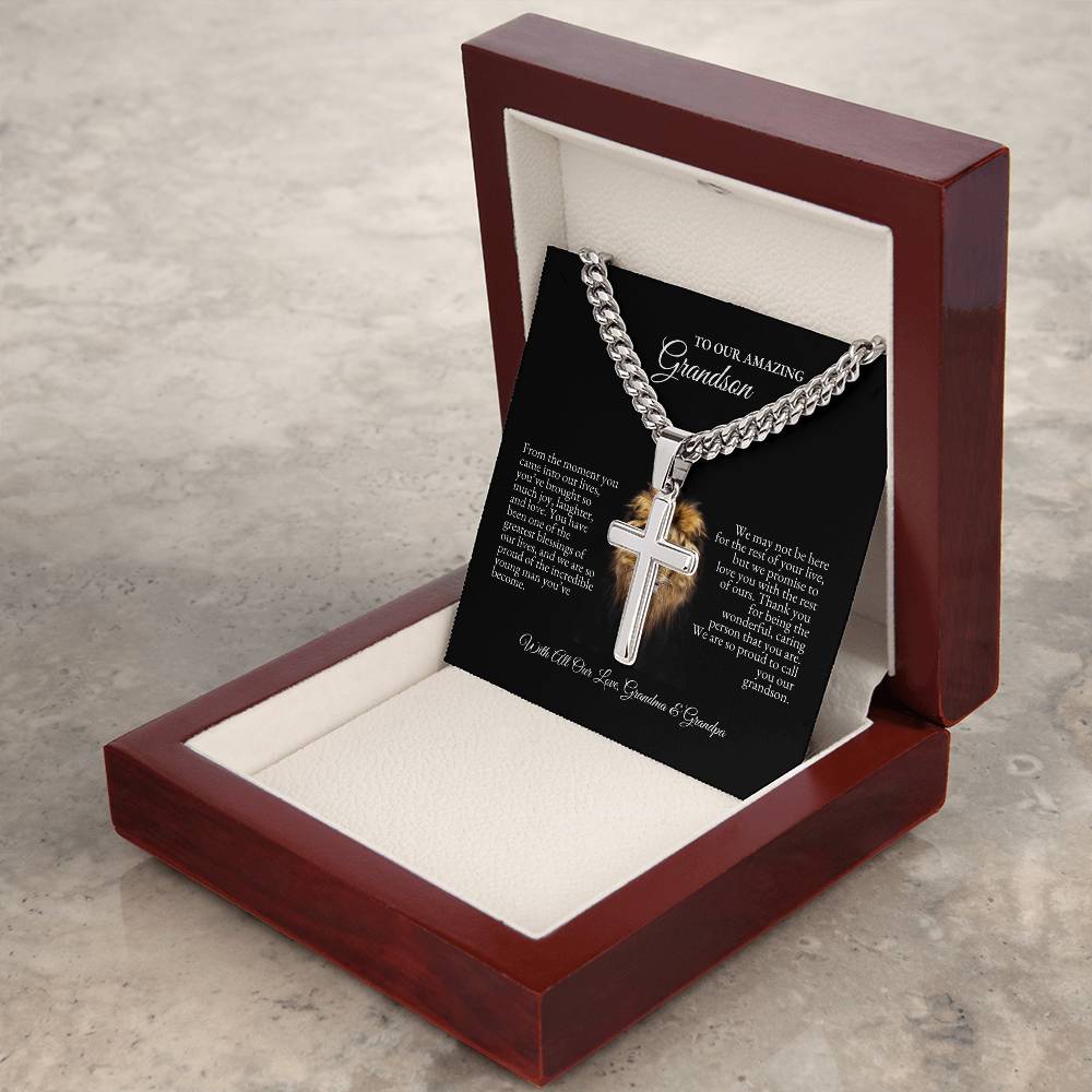 o My Grandson | From The Moment You Came Into Out Lives | Cuban Link Chain with Artisan Cross