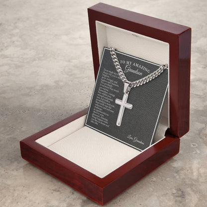 To My Grandson | Every Single Day Is A Chance For You To Shine Brighter | Cuban Link Chain with Artisan Cross