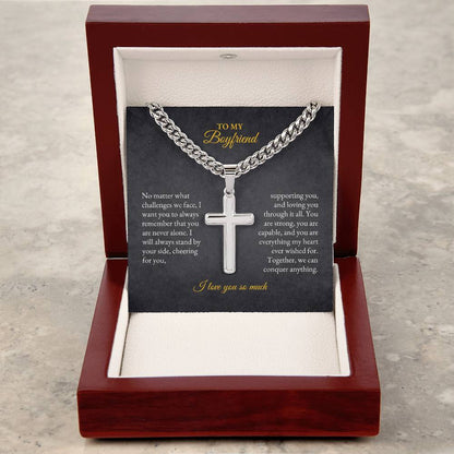 For Boyfriend | No Matter what | Cuban Link Chain with Artisan Cross