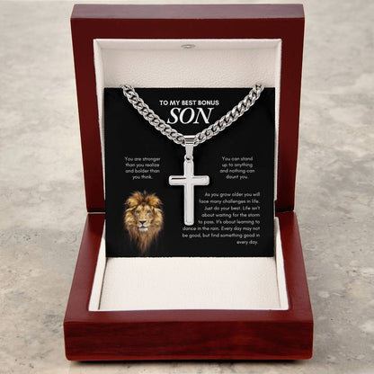 To My Son | You Are Stronger Than you Realize | Cuban Link Chain with Artisan Cross