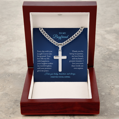For Boyfriend | Every day With You | Cuban Link Chain with Artisan Cross