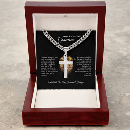 o My Grandson | From The Moment You Came Into Out Lives | Cuban Link Chain with Artisan Cross