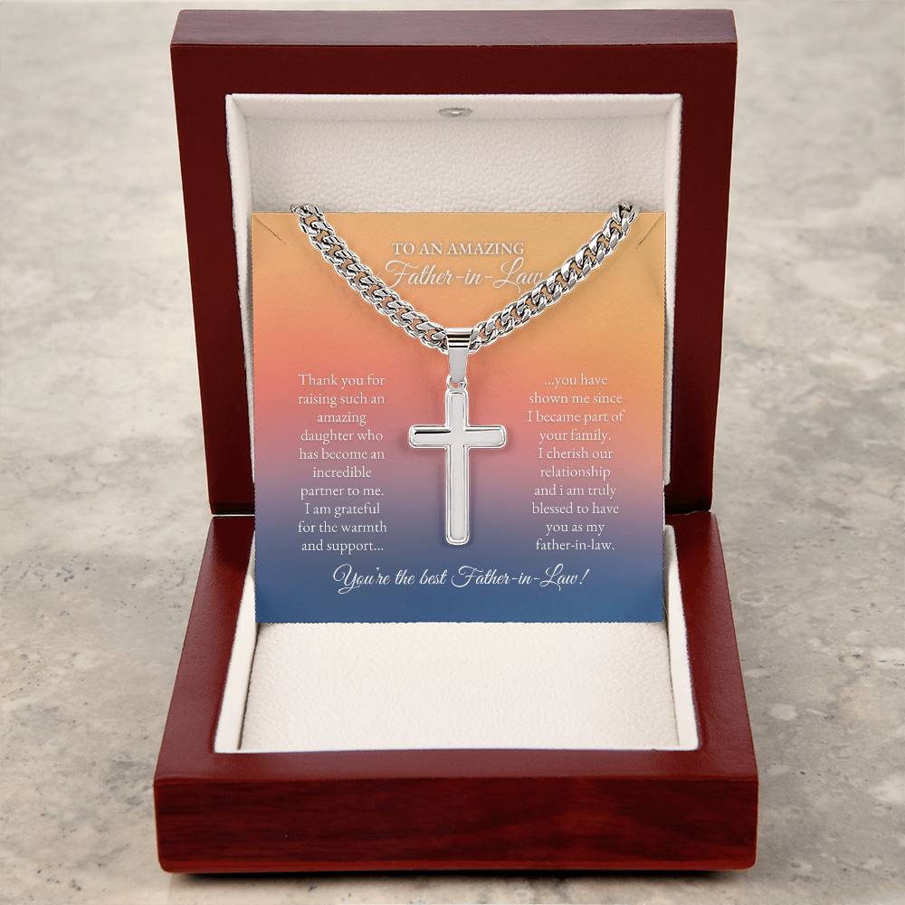 To My Father In Law | Thank You For Raising Such and Amazing Daughter | Cuban Link Chain with Artisan Cross