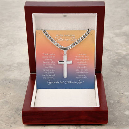 To My Father In Law | Thank You For Raising Such and Amazing Daughter | Cuban Link Chain with Artisan Cross
