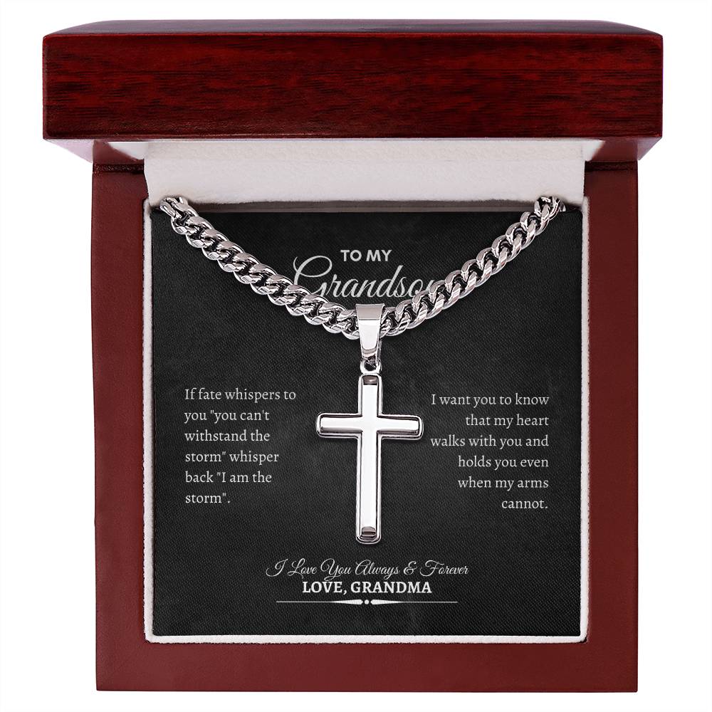 To My Grandson | If Fate Whispers to You | Cuban Link Chain with Artisan Cross