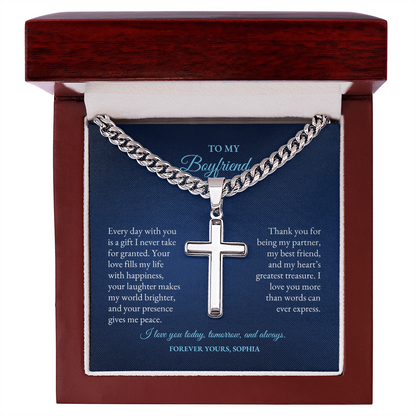 For Boyfriend | Every day With You | Cuban Link Chain with Artisan Cross