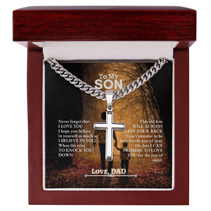 To My Son | Never Forget That I Love You | Cuban Link Chain with Artisan Cross