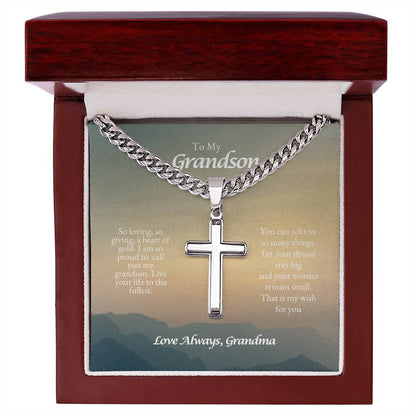 o My Grandson | So Loving, So Giving. A Heart of Gold | Cuban Link Chain with Artisan Cross