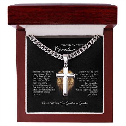 o My Grandson | From The Moment You Came Into Out Lives | Cuban Link Chain with Artisan Cross