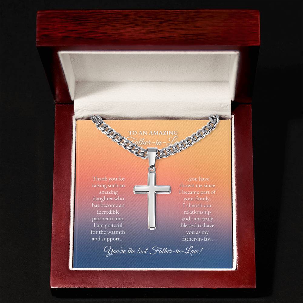 To My Father In Law | Thank You For Raising Such and Amazing Daughter | Cuban Link Chain with Artisan Cross
