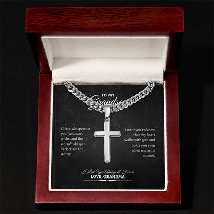To My Grandson | If Fate Whispers to You | Cuban Link Chain with Artisan Cross