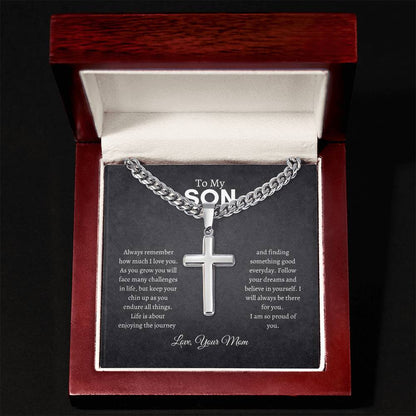 To My Son | Always Remember | Cuban Chain with Artisan Cross Necklace