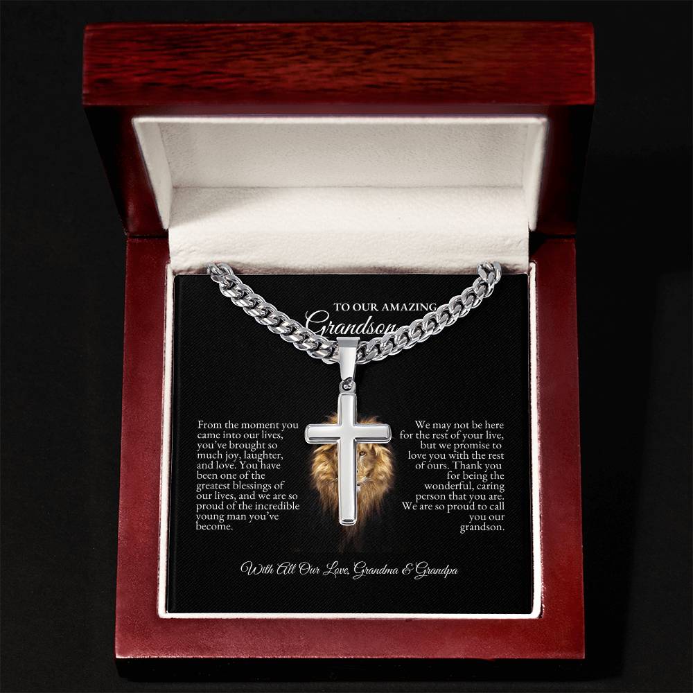 o My Grandson | From The Moment You Came Into Out Lives | Cuban Link Chain with Artisan Cross