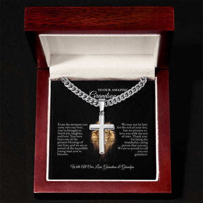 o My Grandson | From The Moment You Came Into Out Lives | Cuban Link Chain with Artisan Cross