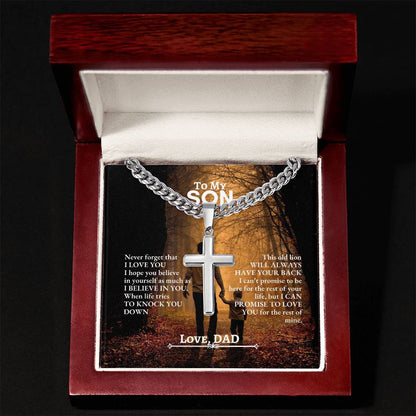 To My Son | Never Forget That I Love You | Cuban Link Chain with Artisan Cross