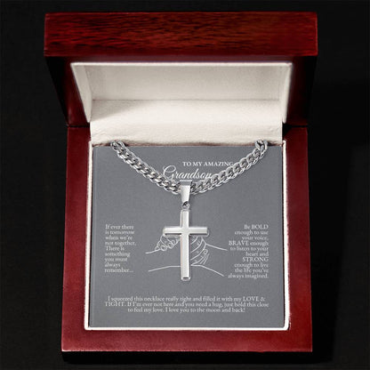 o My Grandson | If Ever There Is Tomorrow When We're Not Together | Cuban Link Chain with Artisan Cross