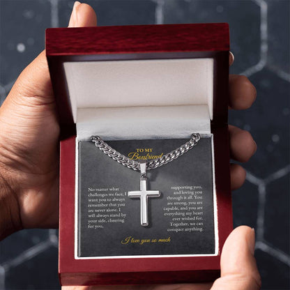 For Boyfriend | No Matter what | Cuban Link Chain with Artisan Cross